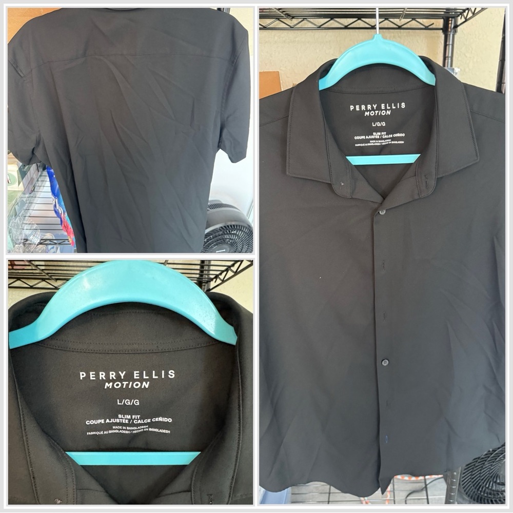 3 Perry Ellis Motion Men's Short-Sleeve Button-Up Shirts - Size Large Slim Fit